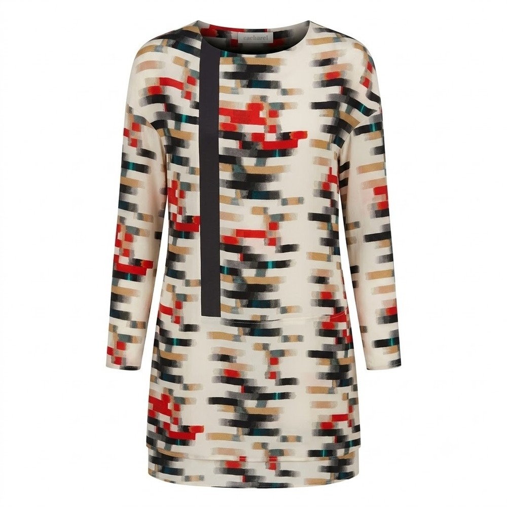 Cacharel Abstract Brushstroke Print Tunic Dress Cream Red Black Size 8 US - IW